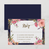 Navy Wildflower Bruiloft vrijgezellenfeest RSVP-ka RSVP Kaartje (Voorkant / Achterkant)