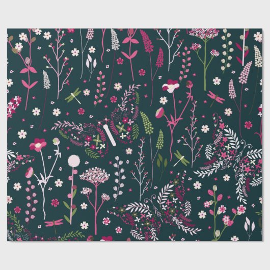 Navy Wildflower Elegance Cadeaupapier (Vlak)