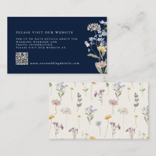 Navy Wildflower Meadow Tuin Bruiloft Details QR Informatiekaartje