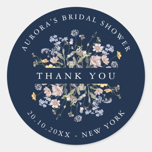 Navy Wildflower Meadow Vrijgezellenfeest dank u Ronde Sticker (Voorkant)
