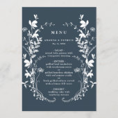 Navy Wildflower Silhouet krans bruiloft Menu (Voorkant)