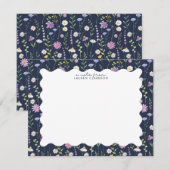 Navy Wildflower Wavy Frame Note Card Bedankkaart (Voorkant / Achterkant)