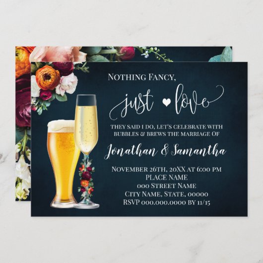 Navy Wine Fancy Just Love Elopement Wedding Invite Save The Date (Voorkant / Achterkant)