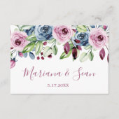 Navy Wine Floral Wedding QR Code Response Kaart (Voorkant)