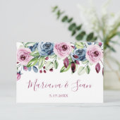 Navy Wine Floral Wedding QR Code Response Kaart (Staand voorkant)