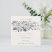 Navy Winery Mountain Sketch Couples Shower Invite Bedankkaart (Staand voorkant)