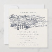Navy Winery Mountain Sketch Couples Shower Invite Bedankkaart (Voorkant)