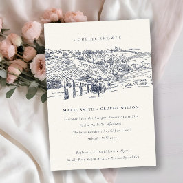 Navy Winery Mountain Sketch Couples Shower Invite Bedankkaart