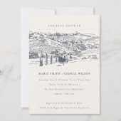Navy Winery Mountain Sketch Couples Shower Invite Bedankkaart (Voorkant)
