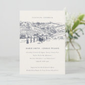 Navy Winery Mountain Sketch Couples Shower Invite Bedankkaart (Staand voorkant)