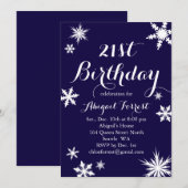 Navy Winter 21st Birthday Uitnodiging (Voorkant / Achterkant)