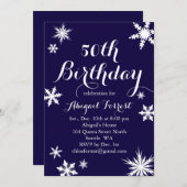 Navy Winter 50th Birthday Invitation Kaart (Voorkant / Achterkant)
