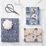 Navy Winter Christmas Inpakpapier Vel<br><div class="desc">Bekijk dit leuke  retro Mini Santa ontwerp. Mooie set van drie inpakpapier in marineblauw,  wit en beige. Een schattig winterthema om je kerstcadeaus te versieren.</div>