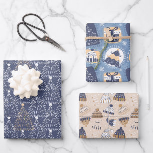 Navy Winter Christmas Inpakpapier Vel