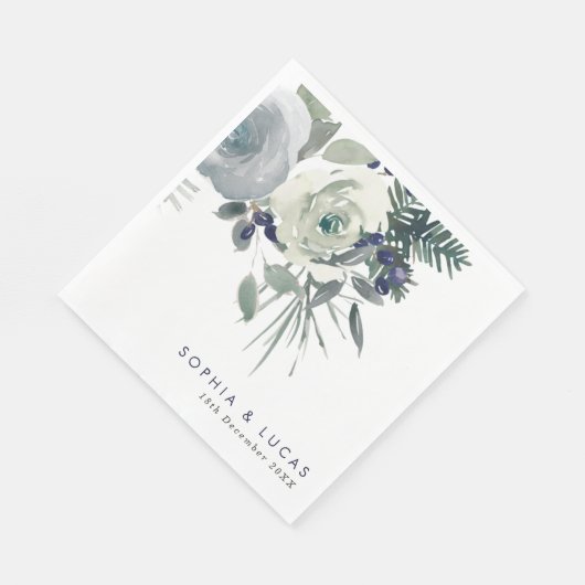 Navy Winter Floral Wedding Servet (Hoek)
