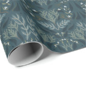 Navy Winter Planten Botanisch Cadeaupapier (Rol Hoek)