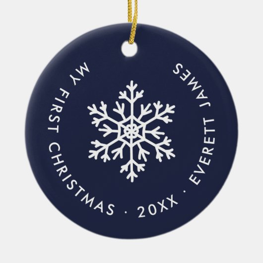 Navy Winter Snowflake Eerste Kerst Keepsake Keramisch Ornament (Voorkant)