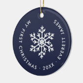 Navy Winter Snowflake Eerste Kerst Keepsake Keramisch Ornament (Links)