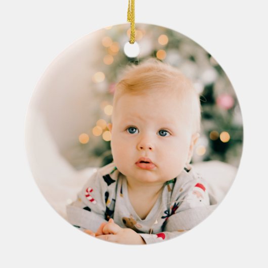 Navy Winter Snowflake Eerste Kerst Keepsake Keramisch Ornament (Achterkant)