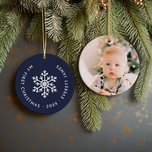 Navy Winter Snowflake Eerste Kerst Keepsake Keramisch Ornament