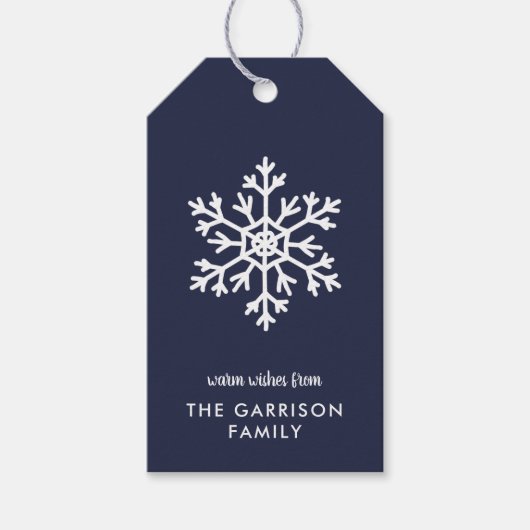 Navy Winter Snowflake Holiday Cadeaulabel (Voorkant)