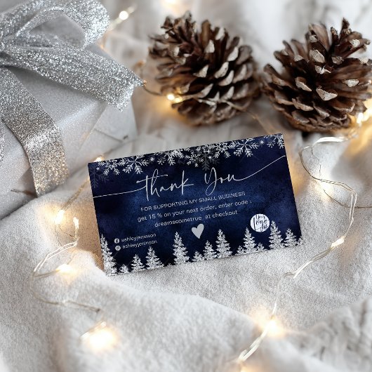 Navy Winter Snowflake Kerstbestelling Dank u Visitekaartje