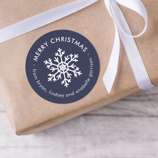 Navy Winter Snowflake Kerstcadeau Label Stickers