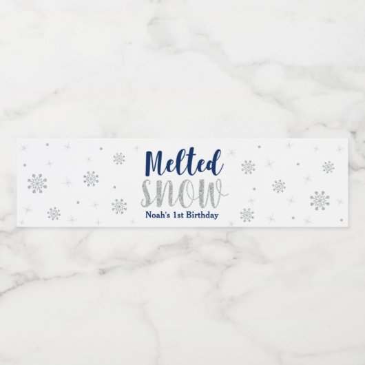 Navy Winter Verjaardagsfeestje Waterfles Label Waterfles Etiket (Enkel label)