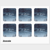 Navy Winter Waterverf Snowy bruiloft Vierkante Sticker (Vel)