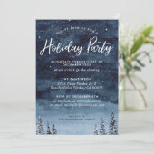 Navy Winter Waterverf Vakantie Party Kaart (Staand voorkant)