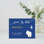 Navy Wisconsin Save the Date Map Briefkaart (Staand voorkant)