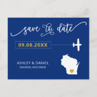 Navy Wisconsin Save the Date Map Briefkaart