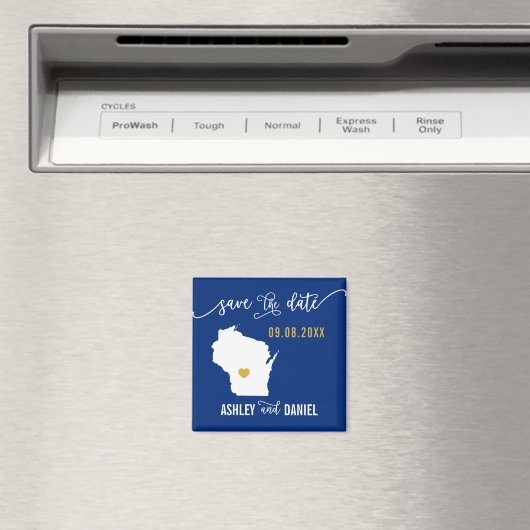 Navy Wisconsin Wedding Save the Date Map Magneet (Insitu (Vaatwasser))