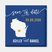 Navy Wisconsin Wedding Save the Date Map Magneet (Voorkant)