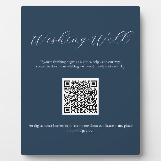 Navy Wishing Well Sign met QR Code Plaque Fotoplaat (Voorkant)