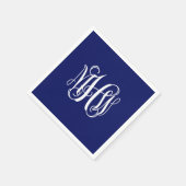 Navy Wit 3 Initialen Vine Script Monogram DIY BG Servet (Hoek)