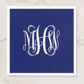 Navy Wit 3 Initialen Vine Script Monogram DIY BG Servet
