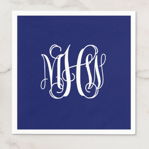 Navy Wit 3 Initialen Vine Script Monogram DIY BG Servet