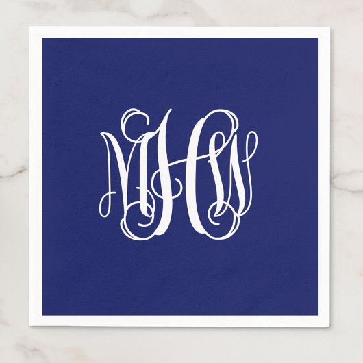 Navy Wit 3 Initialen Vine Script Monogram DIY BG Servet