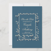 Navy Wit Bloemen Border Bruiloft Save The Date Kaart (Voorkant)