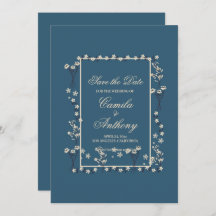 Navy Wit Bloemen Border Bruiloft Save The Date