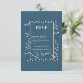 Navy Wit Bloemen Grens Bruiloft RSVP Kaartje (Staand voorkant)