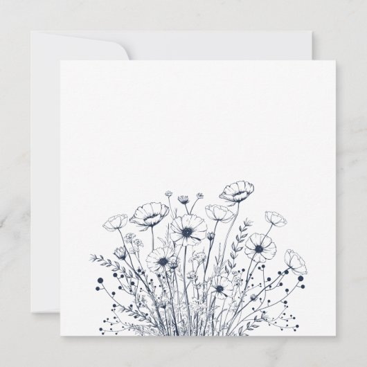 Navy Wit Bloemen Handgeschreven Bruiloft Dank u Kaart (Achterkant)