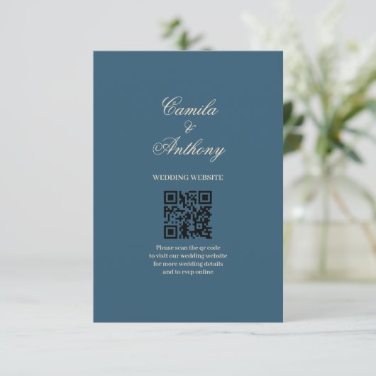 Navy Wit Bruiloft Informatiekaartje (Staand voorkant)