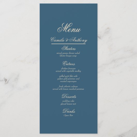 Navy Wit Bruiloft Menu (Voorkant)