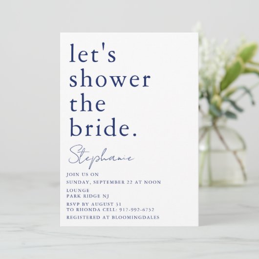 Navy Wit Eenvoudig Modern Vrijgezellenfeest Kaart (Staand voorkant)