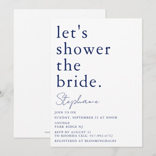 Navy Wit Eenvoudig Modern Vrijgezellenfeest Kaart (Voorkant / Achterkant)