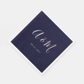 Navy Wit Elegant Monogram Bruiloft Servet (Hoek)