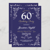 Navy Wit Elegant Verjaardag Vrouwen Classy 60th Kaart (Voorkant / Achterkant)