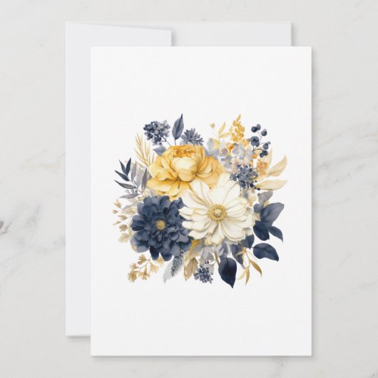 Navy, wit en goud Floral Vrijgezellenfeest Kaart (Achterkant)